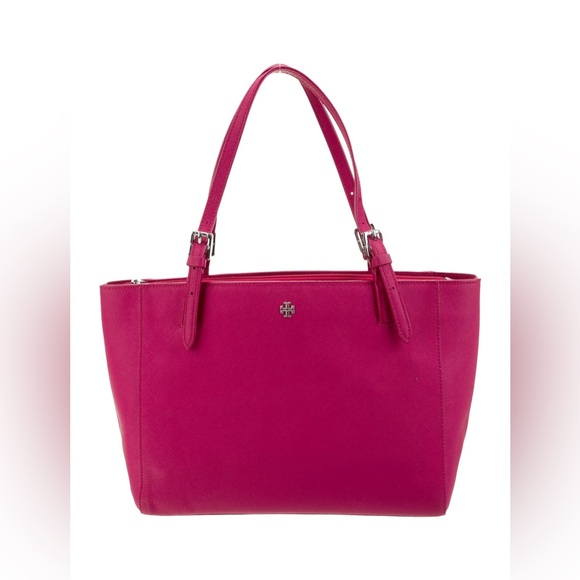 Tory Burch Handbags - Tory Burch Fuchsia Leather Tote with Logo Accent